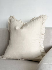 Hallie Ruffled Linen Cushion Cover, Cream