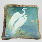 Velvet Storks Design Cushion Cover with Gold Frill