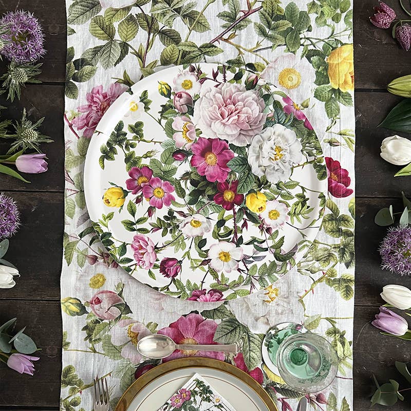 Rose Flower Garden Table runner in linen- made in Europe